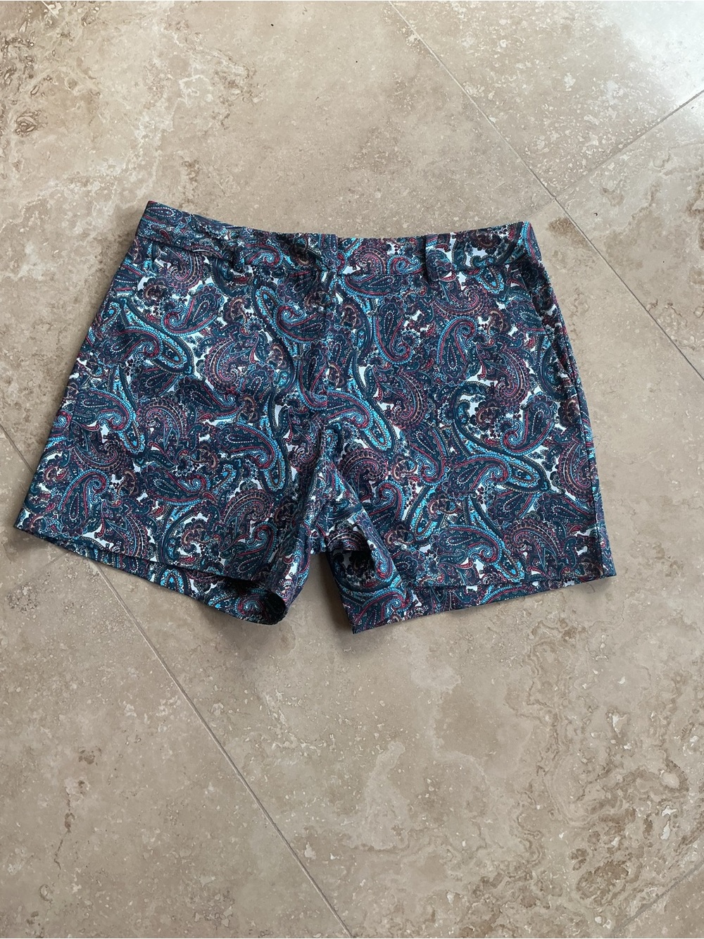 Michael Kors Teal, Burgundy & Cream Paisley Shorts